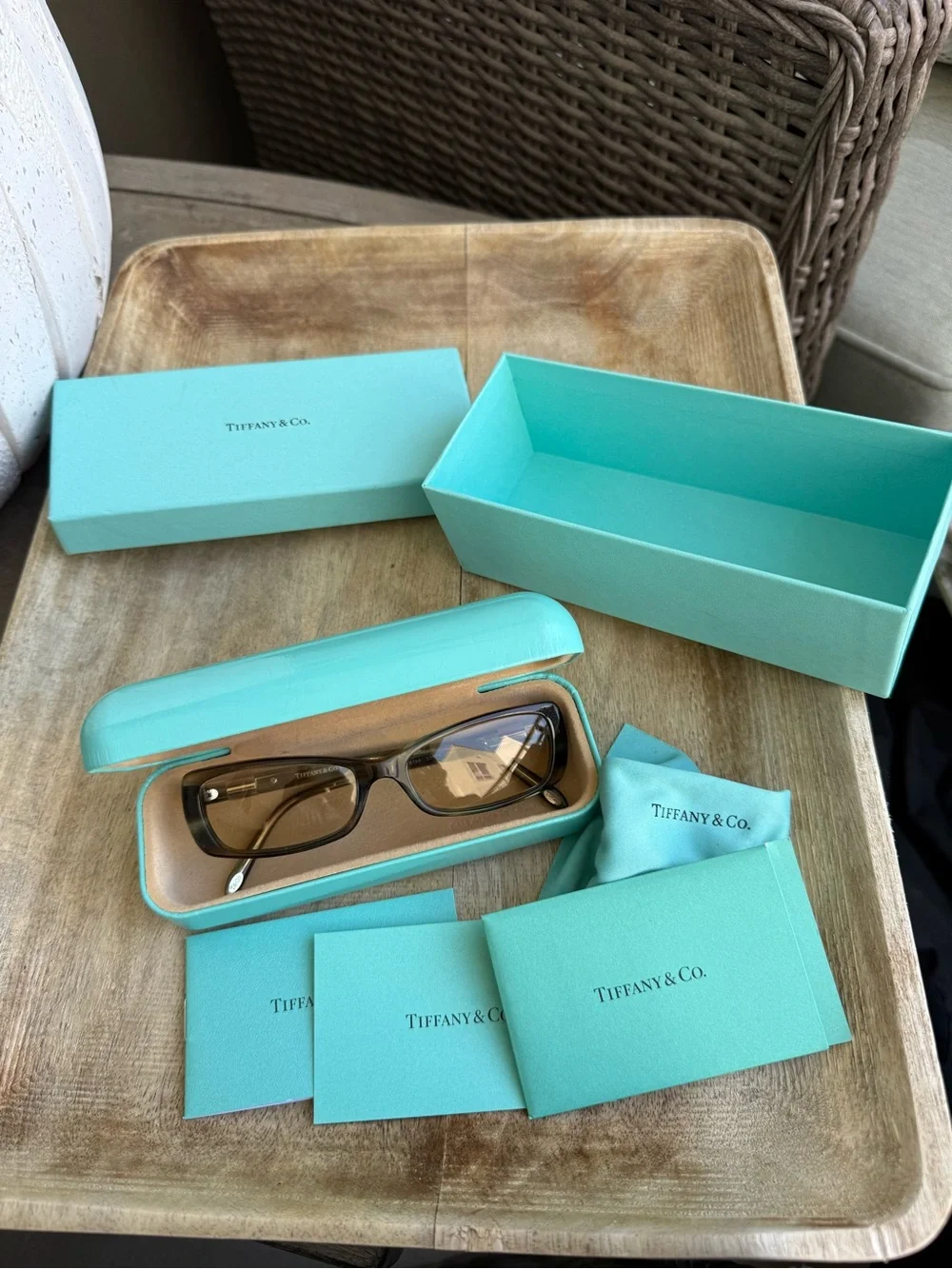 Auth Tiffany & Co Blue-light/non-RX eyeglasses TF 2070-b 8124 blue & rhinestones